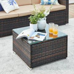 SONGMICS Handwoven Rattan Garden Furniture Set – Outdoor Corner Sofa & Table