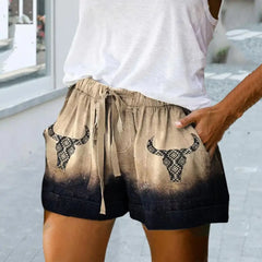 Women's High Waist Retro Print Shorts – Loose Fit with Pockets