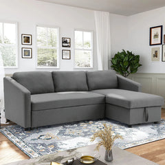 Dark Grey 3-Seater Corner Sofa Bed – L-Shaped Sofa with Storage