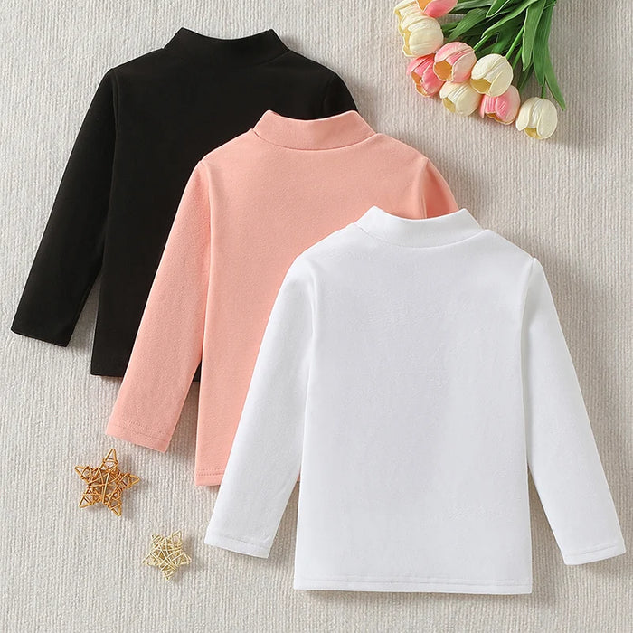 Kids' Brushed Mock Neck Top, 3-pack in black, pink and white