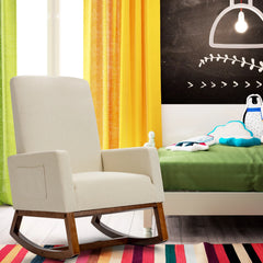 GOFLAME Modern Upholstered Rocking Chair – Fabric Armchair with Wooden Base