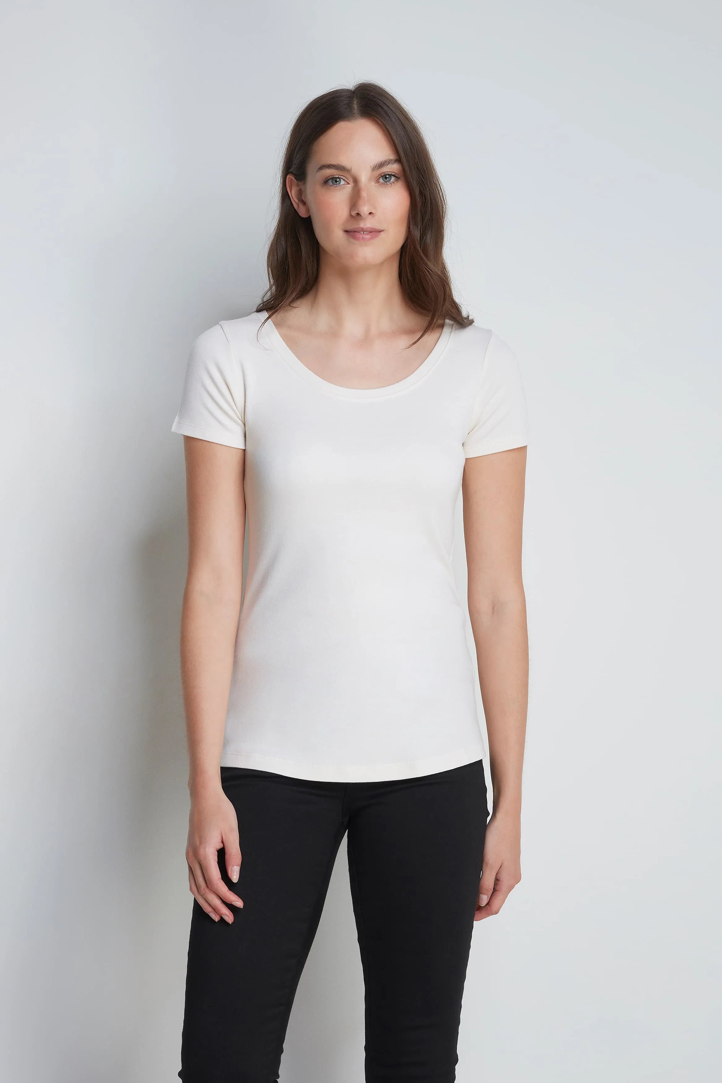 Women's Scoop Neck T-Shirt – Cotton Modal, UK 6-18, Made in Portugal