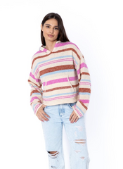 Sisstrevolution Women's Seabrook Striped Hooded Jumper, Polyester