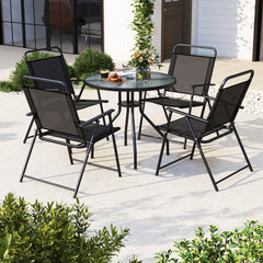 GOFLAME 6-Piece Outdoor Dining Set – Folding Chairs & Round Glass Table