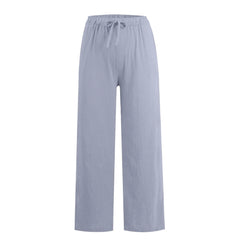 Women's High-Waisted Cotton Linen Wide-Leg Trousers – Casual Loose Fit