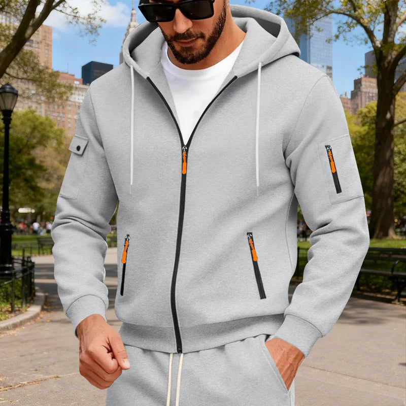 Fleece Zipper Arm Pocket Men's Hoodie