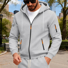 Fleece Zipper Arm Pocket Men's Hoodie