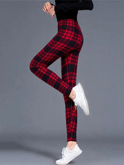 Women's High-Waisted Plaid Leggings – Push-Up Fitness & Casual Trousers