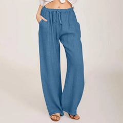 Women's High-Waisted Cotton Linen Wide-Leg Trousers – Casual Loose Fit