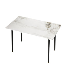High Gloss Rectangular Marble Dining Table – Modern 4-6 Seater with Metal Frame