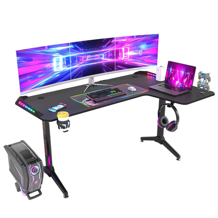 L-Shaped RGB Gaming Desk, Large Corner Computer Table with LED Lights