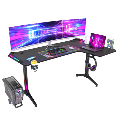 L-Shaped RGB Gaming Desk – Large Corner Computer Table with LED Lights
