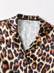 Girls' Leopard Print Satin Pyjama Set – 3-Piece Loungewear for All Seasons