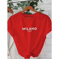 Milano Italy Letter Print T-Shirt – Casual Short Sleeve Women’s Tee