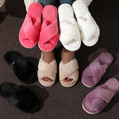 Women's Fluffy Cross-Band Slippers