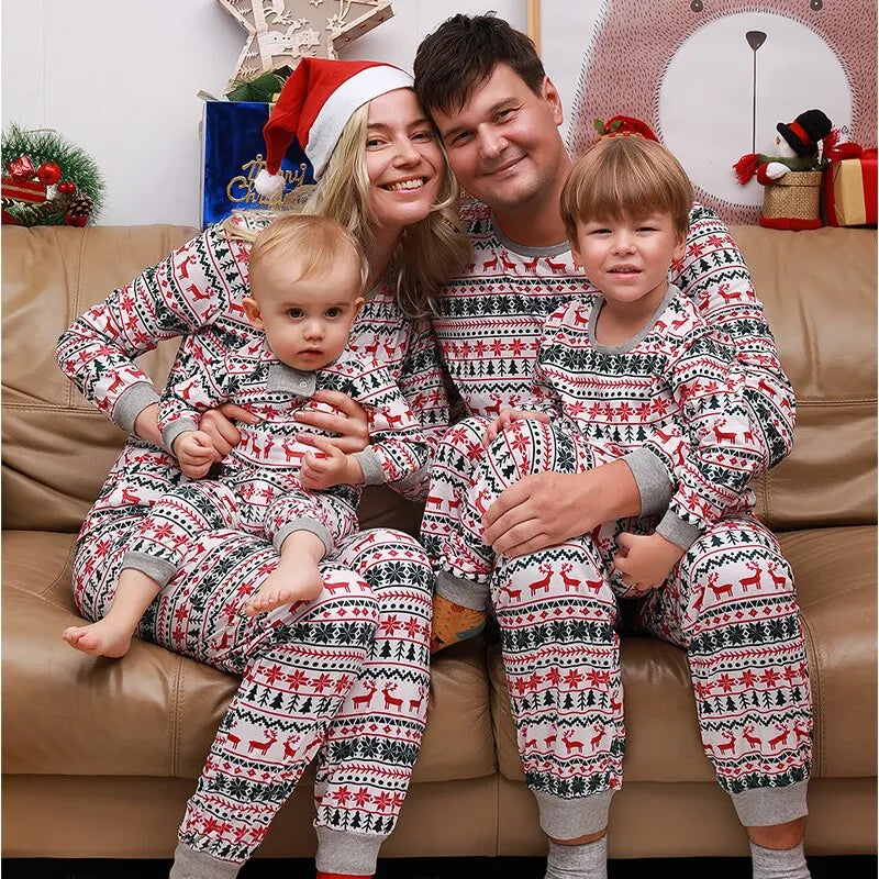 Matching Family Christmas Pyjamas, Red Fair Isle Reindeer Print
