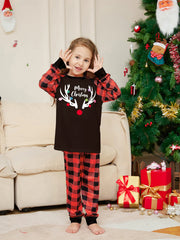 Festive Family Pyjama Set - Red Antler Top & Plaid Pants