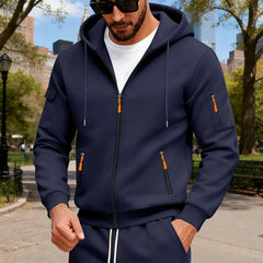 Fleece Zipper Arm Pocket Men's Hoodie