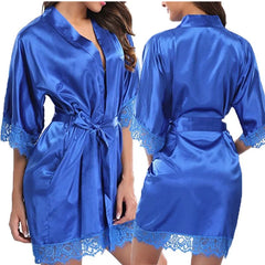 Silky Lace Trim Nightgown Robe