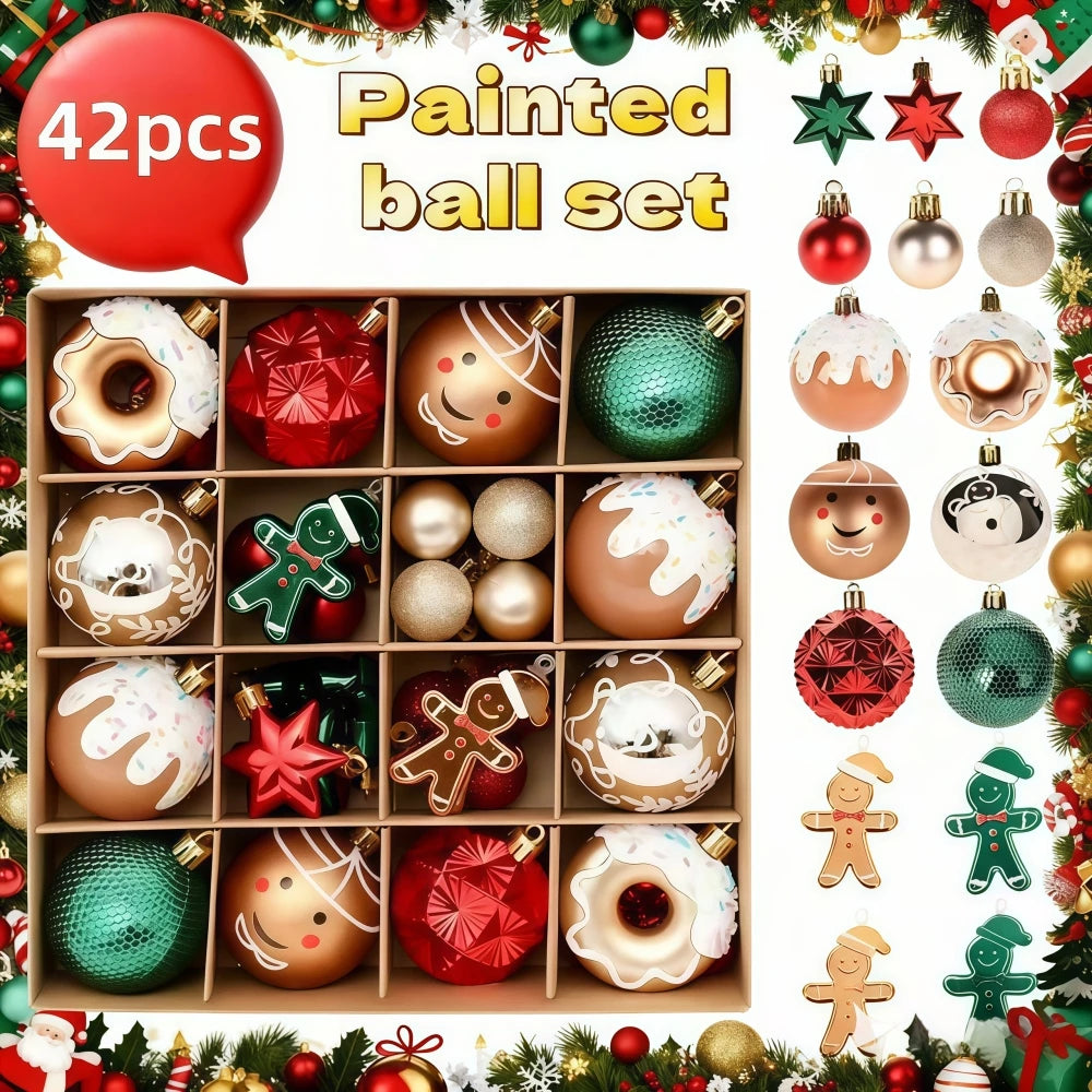 Painted Christmas Bauble Set, 42 Pieces