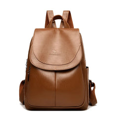 Women's Large Capacity PU Leather Backpack – Stylish Travel & School Bag