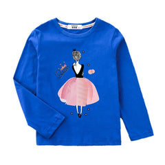 Girls’ Long-Sleeve Cotton T-Shirt – Fun Printed Spring Top
