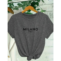 Milano Italy Letter Print T-Shirt – Casual Short Sleeve Women’s Tee