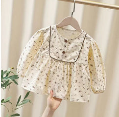 Girls' Ditsy Floral Cotton Blouse, Long Sleeve