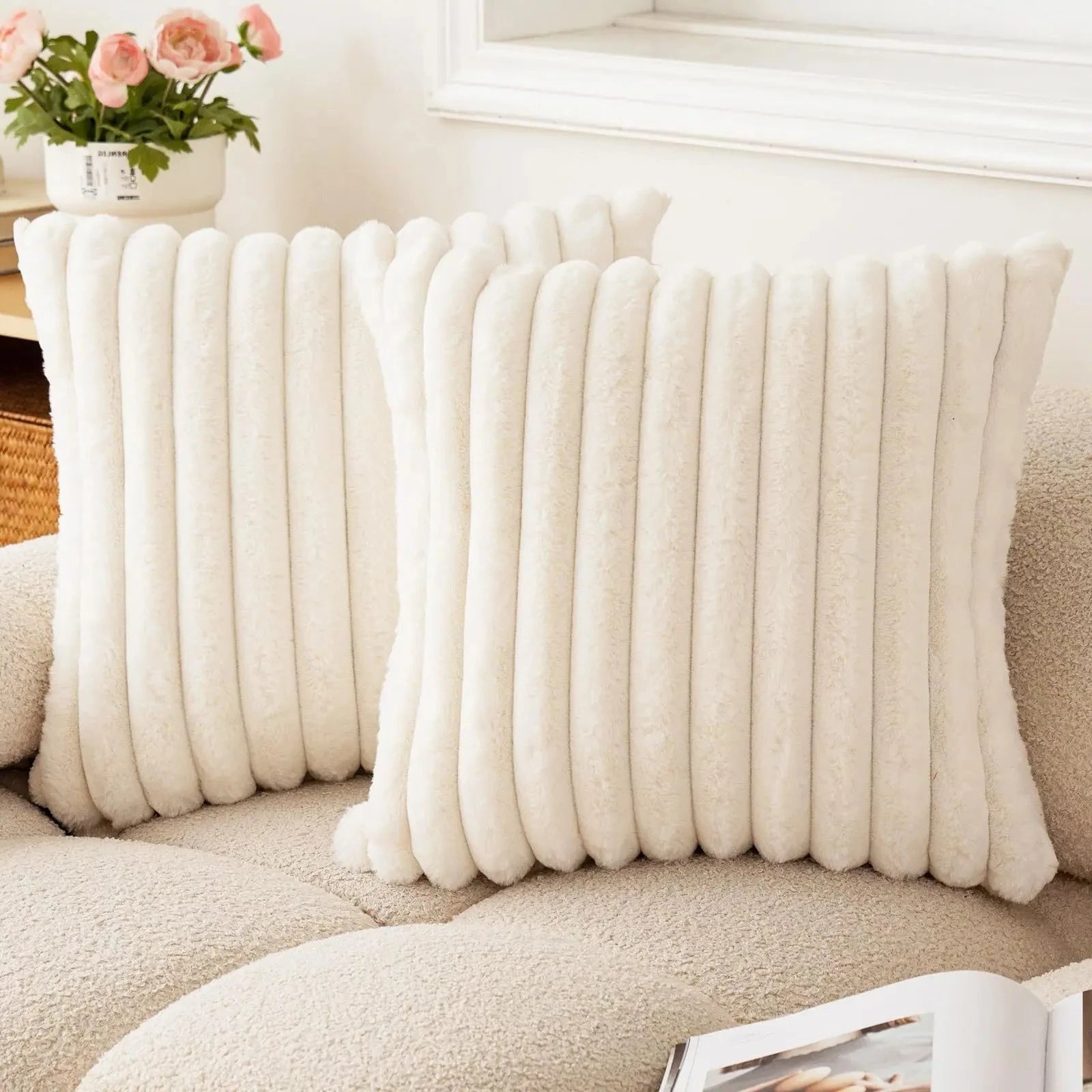 Faux Fur Striped Cushion Cover, 45 x 45 cm
