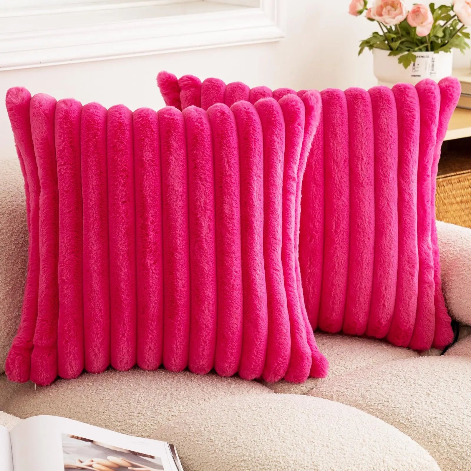 Faux Fur Striped Cushion Cover, 45 x 45 cm