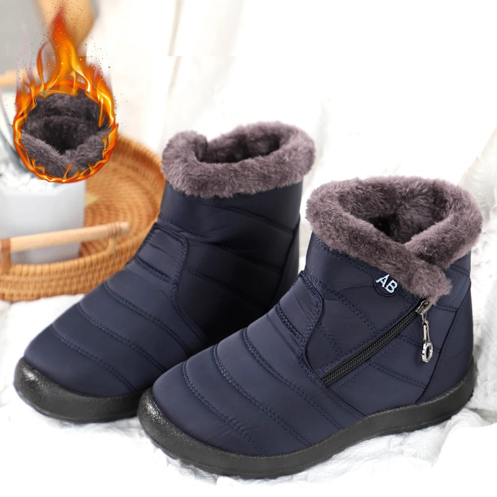 Women's Fur Lined Flat Waterproof Snow Boots