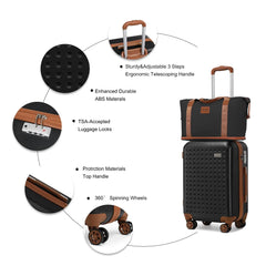Kono Lightweight Carry-On Suitcase – 3-Piece Travel Set with TSA Lock