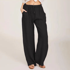 Women's High-Waisted Cotton Linen Wide-Leg Trousers – Casual Loose Fit