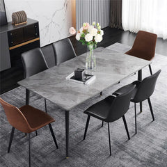 High Gloss Rectangular Marble Dining Table – Modern 4-6 Seater with Metal Frame