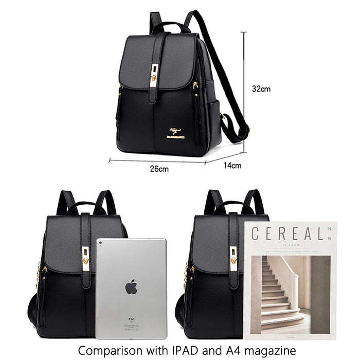 Luxury PU Leather Women's Backpack, Vintage Casual Daypack, image 2