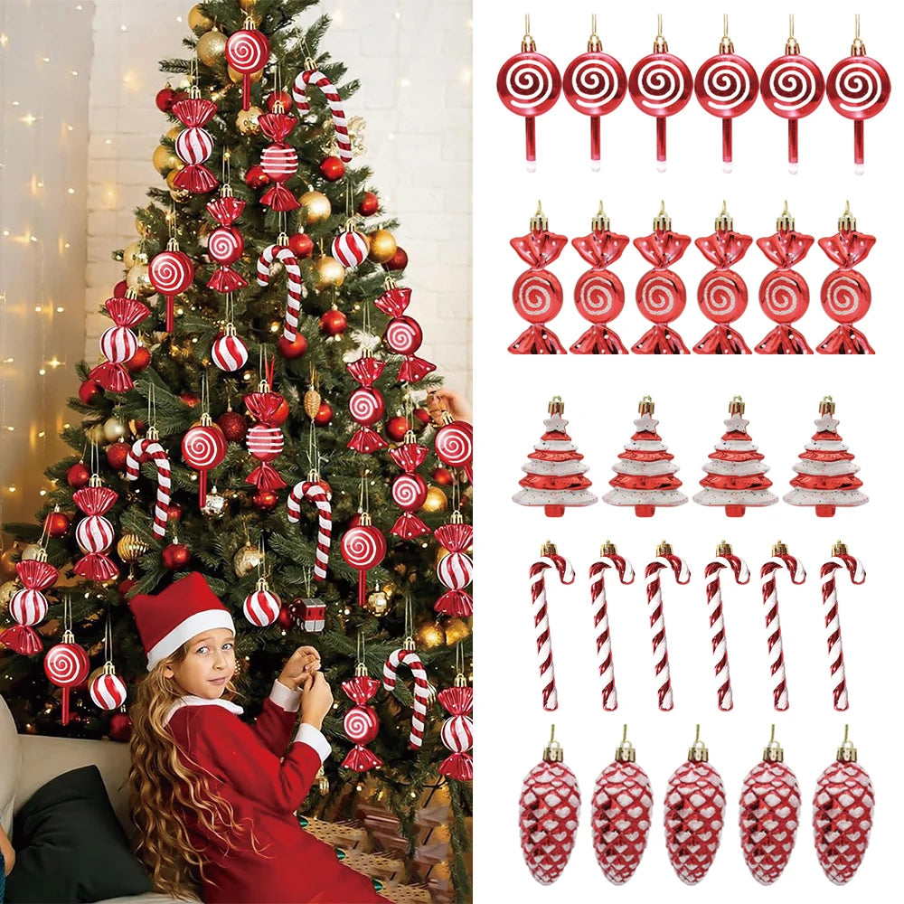 Red and White Candy Christmas Tree Decorations