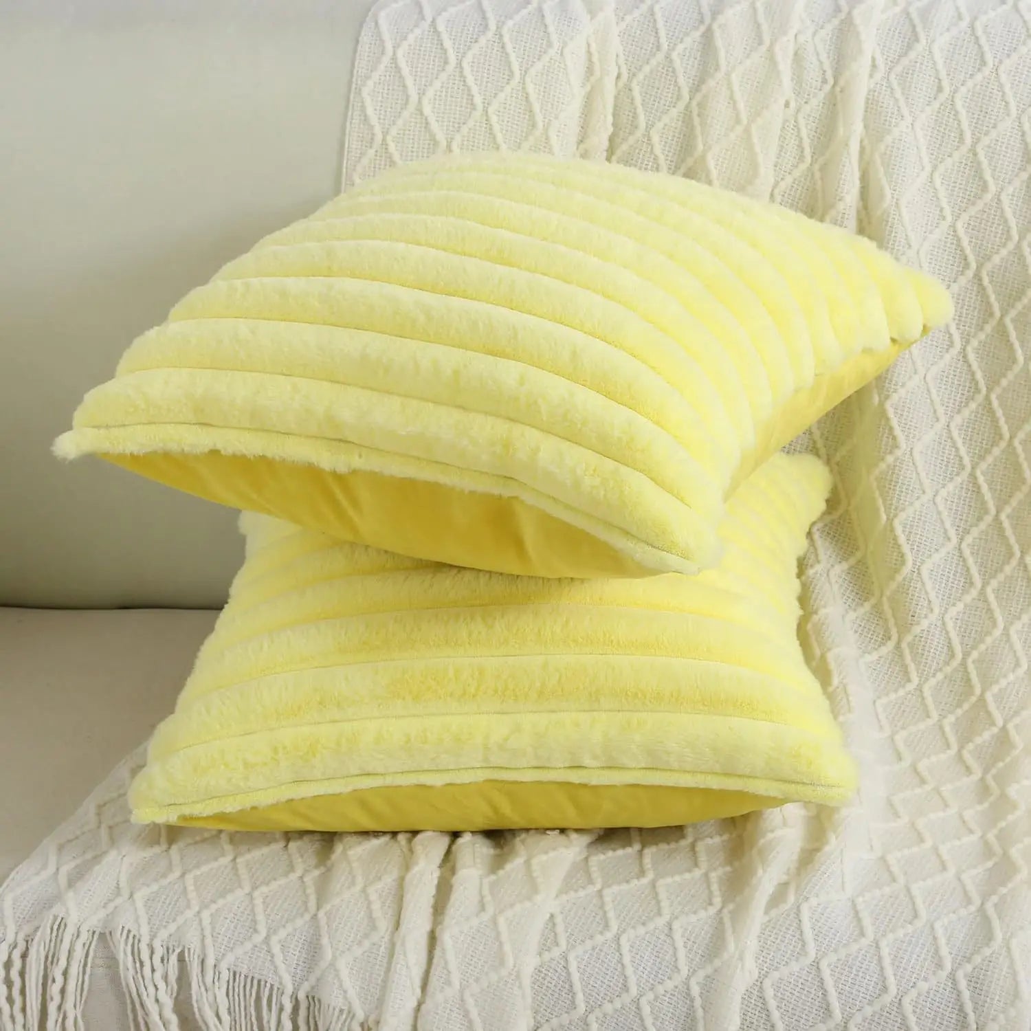 Faux Fur Striped Cushion Cover, 45 x 45 cm