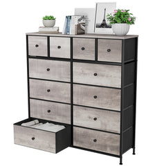 12-Drawer Storage Tower – Fabric Chest of Drawers with Wooden Top