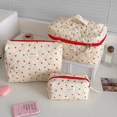 Quilted Heart Print Makeup Bag