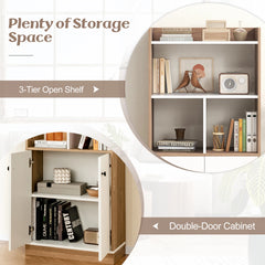 GOFLAME 3-Tier Freestanding Bookcase – Bookshelf with Double-Door Cabinet