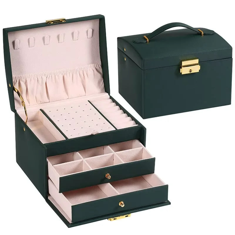Three Tier Jewellery Box with Drawers, Faux Leather