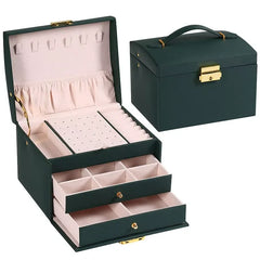Three Tier Jewellery Box with Drawers, Faux Leather