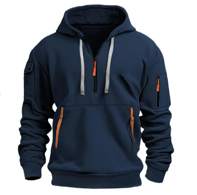 Men's Half-Zip Sports Hoodie with Zip Pockets