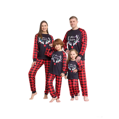 Festive Family Pyjama Set - Red Antler Top & Plaid Pants