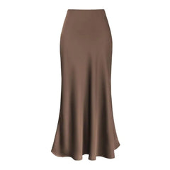 Women's Elegant Satin Fishtail Skirt – High Waist A-Line Office Wear