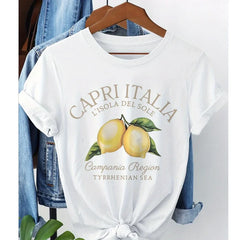 Capri Lemon Print Oversized T-Shirt – Retro Summer Women’s Top