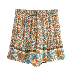 Women's Boho Floral Print Shorts – High-Waisted Holiday Beachwear