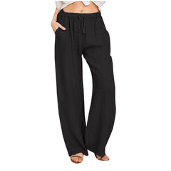 Women's High-Waisted Cotton Linen Wide-Leg Trousers – Casual Loose Fit