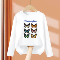 Paris Butterfly Eiffel Tower Long-Sleeve Cotton Tee for Girls