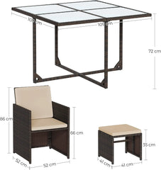 SONGMICS 9-Piece Rattan Garden Dining Set – Space-Saving Outdoor Furniture